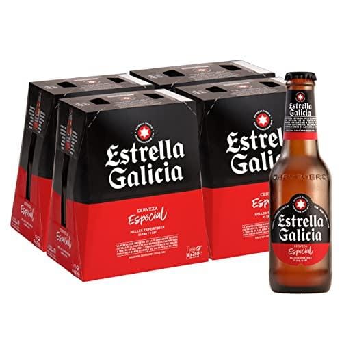 Estrella Galicia Especial Cerveza Lager Especial, Pack de 24 Botellas x 25 cl, Sabor Ligero y Amargo, Aroma a Lúpulo, 5,5% Volumen de Alcohol