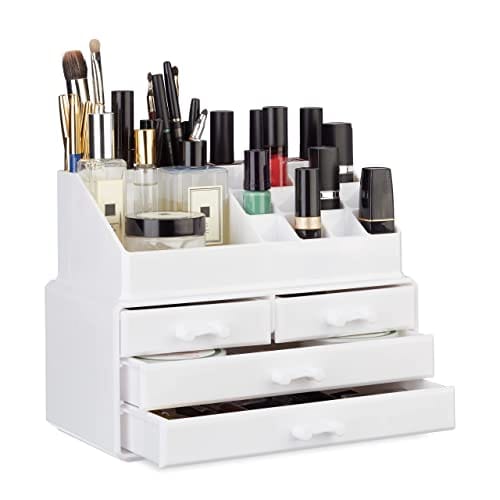DESCUENTAZO 61% DESCUENTO Relaxdays Organizador Maquillaje de 4 Cajones, Blanco, 13.5x24x19 cm