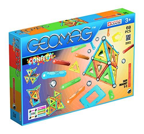 GEOMAG CLASSIC CONFETTI 68 Piezas Construcciones Magnéticas Juguetes para Niños 3 Años Fabricación Suiza Bloques de Construcción con 24 Varillas, 20 Bolas, 24 Tiles Juegos Magnéticos STEM