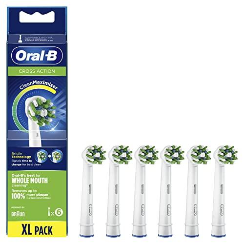 Oral B CrossAction Clean Recambios Cepillo de Dientes Eléctrico, Pack de 6 Cabezales con Tecnología Clean Maximaiser, Blanco Originales, (Tamaño Buzón)