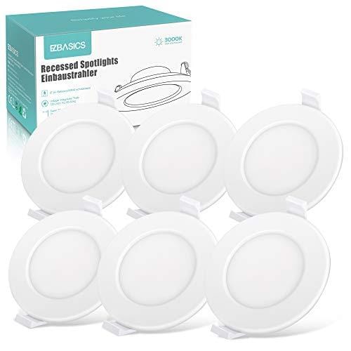 Juego de 6 focos LED empotrables, 6 unidades, 6 W, 450 ledes, 26 mm de profundidad, foco de techo impermeable, blanco cálido 3000 K, CA 220 V 240 V, blanco
