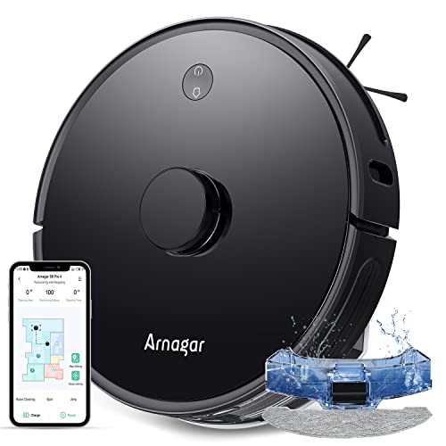 DESCUENTAZO 55% DESCUENTO Arnagar S8 Robot Aspirador y Fregasuelos, 3500PA Succión, Lidar Navegación Mapeo, 220 Min, Wi Fi/App/Alexa, Ideal para Pelo de Animal, Alfombras y Pisos Duros (Negro)