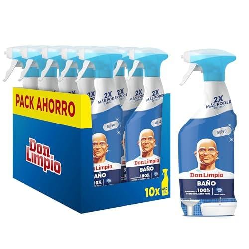 30% DESCUENTO Don Limpio Baño Limpiador en Spray 10 x 450ml, Producto de limpieza para Baño Con Poder Antical, Elimina el 100 % de los Restos de Jabon