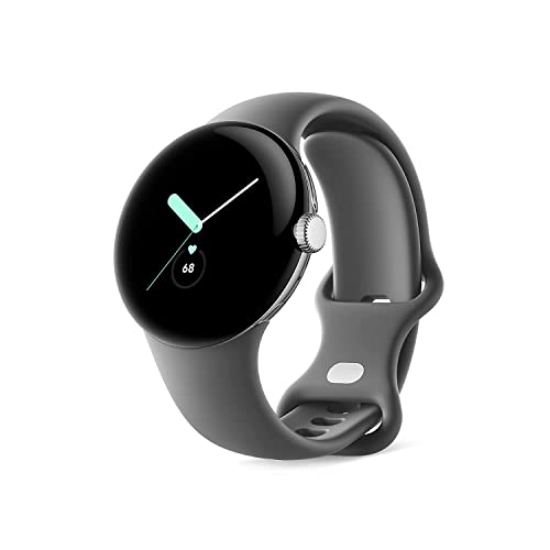50% DESCUENTO Google Pixel Watch Reloj inteligente Android con seguimiento de actividad, seguimiento de frecuencia cardíaca Caja de acero inoxidable plateado pulido con banda activa de carbón, WIFI/BT