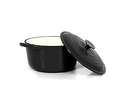 DESCUENTAZO 50% DESCUENTO Echtwerk cacerola de hierro fundido con revestimiento esmaltado, olla de hierro fundido, asador con tapa, olla redonda para pan, apta para hornos, parrillas, barbacoa e inducción, negra, 3,5 L