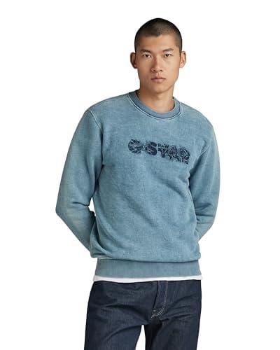 G STAR RAW Sudadera con Logotipo R Desgastado, Azul (Sun Faded Blue D24410 d583 a587), M para Hombre