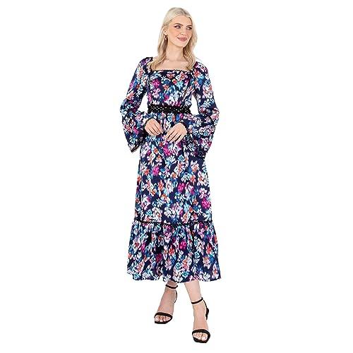 Lovedrobe Women’s Midaxi Dress Ladies Long Bell Sleeve Square Neck Empire A Line Ruffle Boho Floral Flowy for Wedding Guest Casual, Vestido,