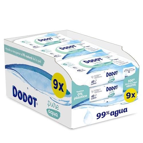 41% DESCUENTO Dodot Toallitas Pure Aqua Para Bebé 9 Paquetes De 48 Unidades = 432 Toallitas, Ayuda a restaurar el pH natural de la piel, 99% agua