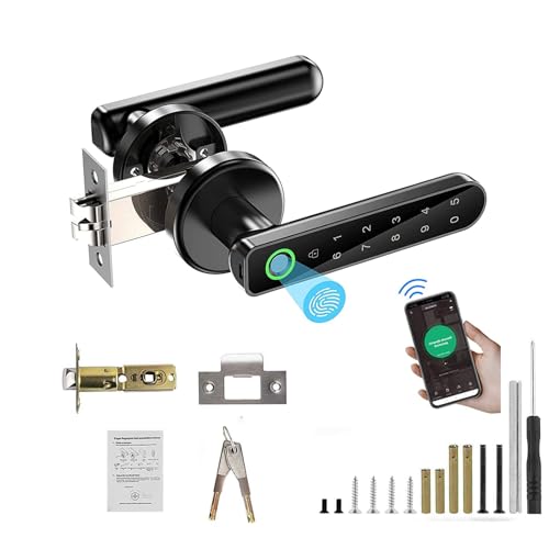 TEKXDD Cerradura Inteligente de Huellas Dactilares,4 en 1 Cerradura Electronica,Tuya App,Huellas Dactilares,Contraseña Digital,Llave Mecánica,Smart Lock Cerradura Inteligente Puerta Exterior