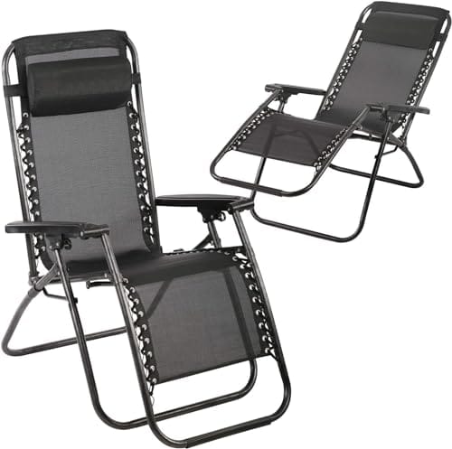 azorex Silla Gravedad Cero Plegable Tumbona Reclinable Terminado Banquetas para Salón Jardín Balcón (Negro)