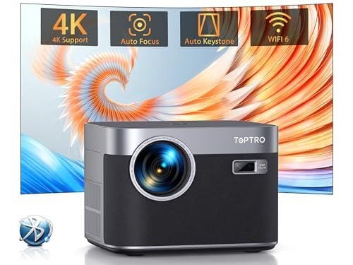 Proyector 【Android TV & Auto Focus/Keystone】Proyector WiFi Bluetooth 4K Soporte, 25000 Lúmen TOPTRO Proyector Full HD 1080P Nativo Cine En Casa Con Función Zoom Antipolvo para Movil USB HDMI Ethernet