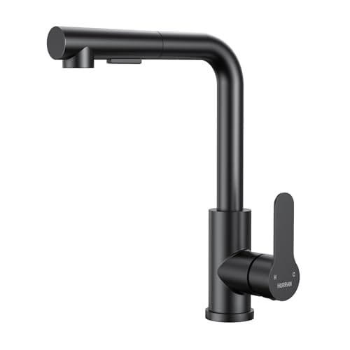 Grifo Cocina Negro Mate, HURRAN Grifo Cocina Extraible con 2 Modos, Mezclador de Cocina Giratorio 360 Grados, Adecuado para Bar para Fregadero de Cocina, Acero Inoxidable
