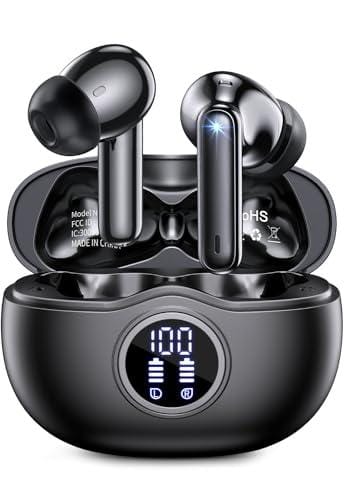 70% DESCUENTO QYCAITEK Auriculares Inalambricos Bluetooth Estéreo 5.3, 50 Horas de Reproducción con Pantalla LED, Cascos Inalambricos Bluetooth con 4 Mics, Auriculares Bluetooth Impermeables IP7 para Deporte