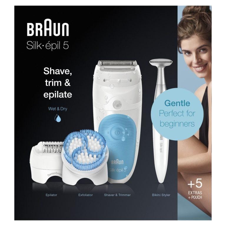 Braun Silk-épil 5 – Depiladora eléctrica mujer para una depilación suave, depilación en seco y en mojado, con capuchón para principiantes, capuchón de masaje, cabezal de recorte y rasurado, cepillo de exfoliación, perfiladora zona bikini | Miravia