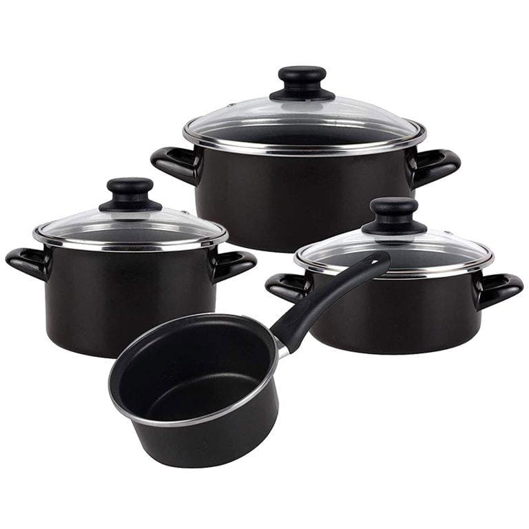 Magefesa Kenia Negra – Batería de Cocina 7 piezas, acero vitrificado exterior negro. Antiadherente bicapa Reforzado. Apta para todo tipo de cocinas, | Miravia