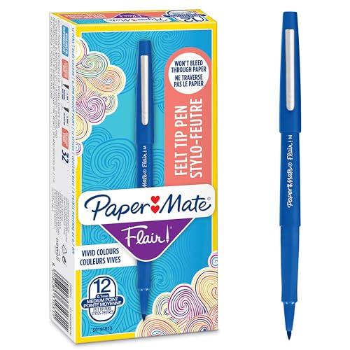 Paper Mate Flair Rotulador, punta mediana de 1,1 mm, caja de 12, azul