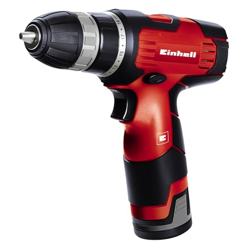 50% DESCUENTO Einhell Taladro destornillador inalámbrico a batería TH CD 12 Li – 12 V, 1.3 Ah, 22 Nm, parada rápida, 20 pasos de par, bloqueo del eje, Incluye batería recargable y cargador, Color Rojo