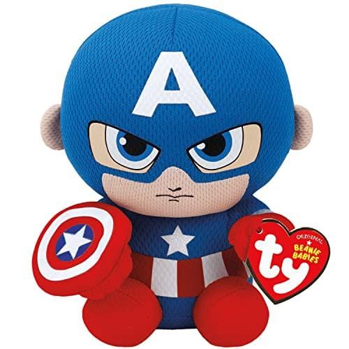 TY 41189 Peluche Beanie Baby Marvel Capitán América, Multicolor