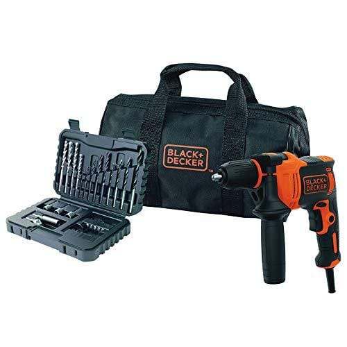 21% DESCUENTO BLACK+DECKER Set de 32 Accesorios + Bolsa de Transporte Taladro percutor con cable de 710W, una herramienta Versátil para Atornillar y Taladrar, BEH710SA32