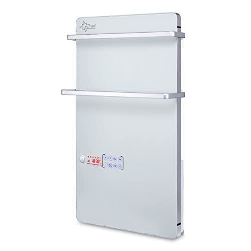 SUNTEC Calentador de baño Heat Supreme 2000 glass panel – Eléctrico, toallero doble en el radiador de vidrio – Calefacción infrarroja, máx. 25 m2 – Calentador de pared, sensor de mov. y temporizador