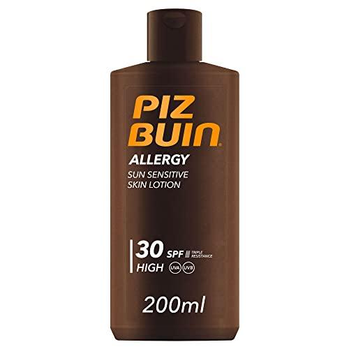 60% DESCUENTO PIZ BUIN Allergy Sun Sensitive Skin Lotion FPS 30 (200 ml), protector solar corporal con FP30, protección solar alta para pieles sensibles, loción corporal con filtros UVA/UVB