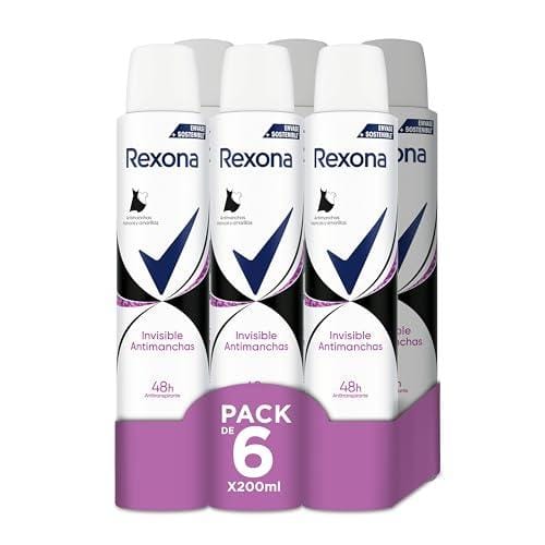 33% DESCUENTO Rexona Invisible Desodorante Aerosol Antitranspirante para mujer Black&White 200ml Pack de 6