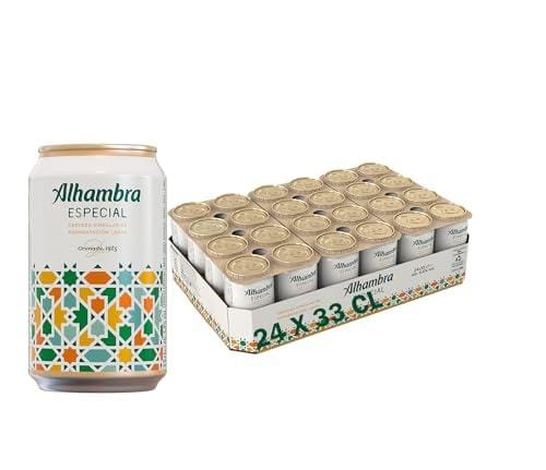 Alhambra Especial, Cerveza Especial de Fermentación Lenta, 5.4% Volumen Alcohol, Pack 24 Latas x 33 cl Cada Una