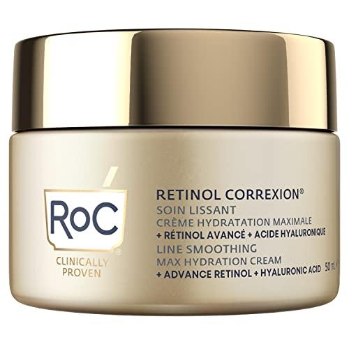RoC Retinol Correxion Line Suavizante Max Hidratación Diaria Hidratante Facial Intensivo Antiarrugas y Antienvejecimiento con Ácido Hialurónico 50 ml