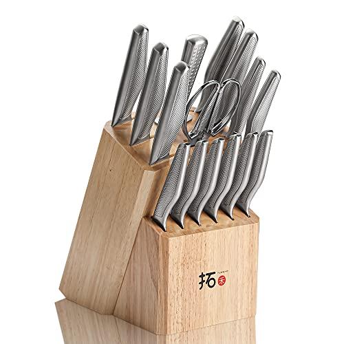 Juego de 16 cuchillos de cocina de acero inoxidable.