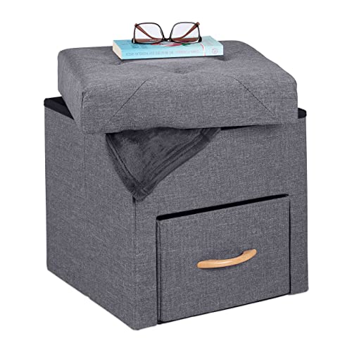 DESCUENTAZO 54% DESCUENTO Relaxdays Taburete Tapa, Reposapiés con Cajón, Plegable, Asiento Acolchado, Cuadrado, 5x40x40 cm, Gris, Tela Tablero de Fibra de Densidad Media. poliéster, 40,5 x 40 x 40 cm