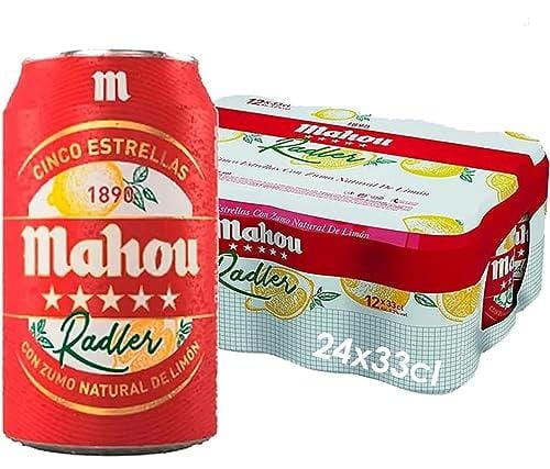 30% DESCUENTO Mahou 5 Estrellas Cerveza Radler con Limón, Refrescante Cerveza Limón Con 3,2% Volumen de Alcohol, Pack de 24 latas x 33cl