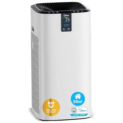 71% DESCUENTO MIDEA Purificador de Aire con Filtro HEPA hasta 88 m2 Air Purifier silencioso alta potencia CADR 740 m3/h Industrial Neutralizador de Olores para alergías Elimina el 99,99% de Bacterias