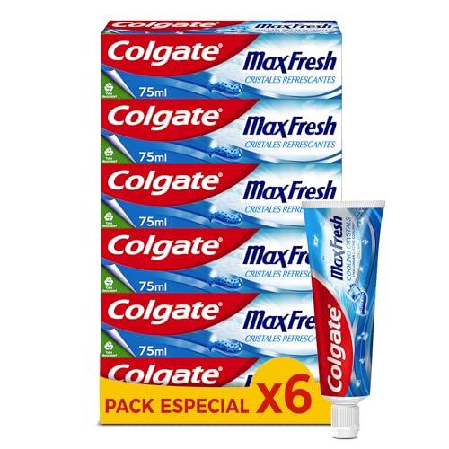 DESCUENTAZO 46% DESCUENTO Colgate Max Fresh Pasta de Dientes con con Flúor y Cristales Refrescantes, Pack 6 Uds x 75ml, Tecnología FX para una Sensación de Frescor que Dura 10 Veces Más, Ayuda a Combatir la Caries