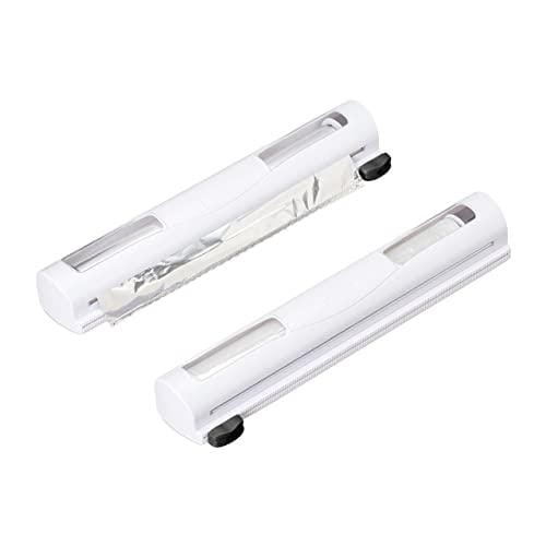 OFERTÓN SUPREMO 65% DESCUENTO Relaxdays Dispensadores Film 5x37x8cm, Set 2, Cortador Magnético Papel Metálico, Rollo Transparente y Aluminio, Blanco, 100% plástico, 5x37x8 cm