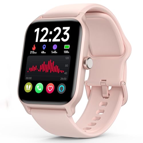 Quican Reloj Inteligente Mujer con Llamadas Smartwatch Mujer con frecuencia cardíaca Monitor Sueño Alexa podometro WhatsApp IP68 Impermeable Reloj Mujer Compatible con Android iOS(Rosa)