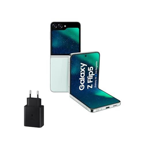 DESCUENTAZO 55% DESCUENTO SAMSUNG Galaxy Z Flip5, 512 GB + Cargador 45W Teléfono Móvil Plegable con IA, Smartphone Android Libre, 8GB de RAM, Diseño Plegable, Verde claro (Versión Española)
