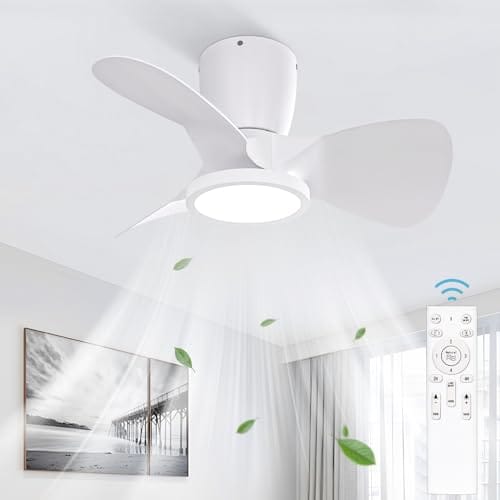 Ateroll Ventilador de Techo con Luz, 60CM, LED Regulable 3CCT (3000K 4000K 5000K), 1800LM Ventilador de Techo con Mando a Distancia, 4 Velocidades, Temporizador, Apto para Salón, Dormitorio