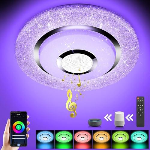 OTREN Plafón Led Techo con Altavoz Bluetooth, 36W 3600LM RGB Lampara Techo Regulable con Remoto y Control de Aplicaciones, Compatible con Alexa Google Home, Ø30CM