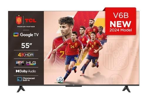 40% DESCUENTO TCL 55V6B 55″ 4K Ultra HD, HDR TV, Smart TV Powered by Google TV (Dolby Audio, Motion Clarity, Control por Voz, Compatible con Google Assistant, Chromecast Integrado)
