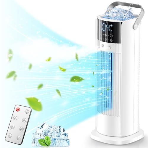 Aire Acondicionado Portatil Silencioso FIAHNG,4 en 1 aire acondicionado,Mini Aire Portátil Ventilador remoto,oscilación de 90°, 4 velocidades, humidificador de niebla fría, temporizador de 2 10 horas