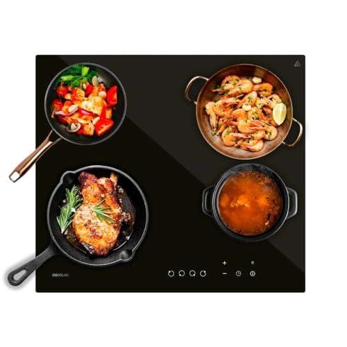 Cecotec Placa de Vitrocerámica 4 Fuegos Bolero Squad V 4001. Potencia Máxima 6000 W, 9 Niveles de Potencia, Control Táctil, Programable, Indicador de Calor Residual