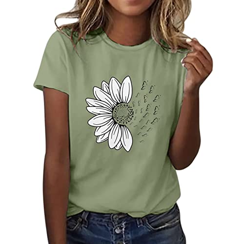 2024 Camiseta de Manga Corta Mujer: Moda Casual Estampado Amor Suelto Cuello Redondo Tumblr Tops T Shirt Deporte Fiesta Camisa Original Algodon Cómodo Verano Basic tee
