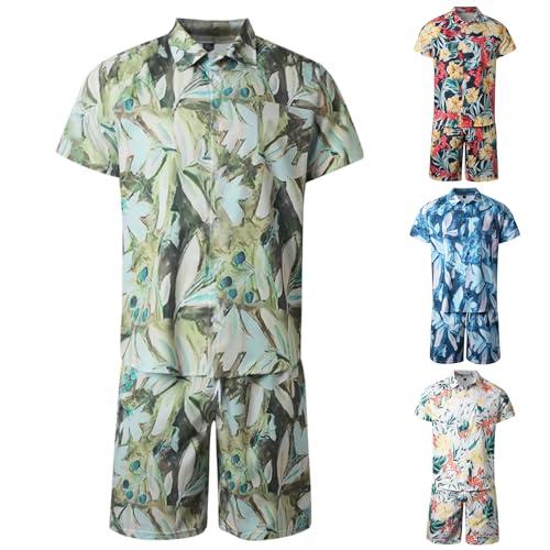 Conjunto Hawaiana Hombre Funky Camisa Manga Corta y Pantalones Bolsillo Delantero de 2 Piezas, Conjunto de Camisa Hawaiana Estampada Playa Camisa Vacaciones Impresión Informal de Hawaii S 3XL