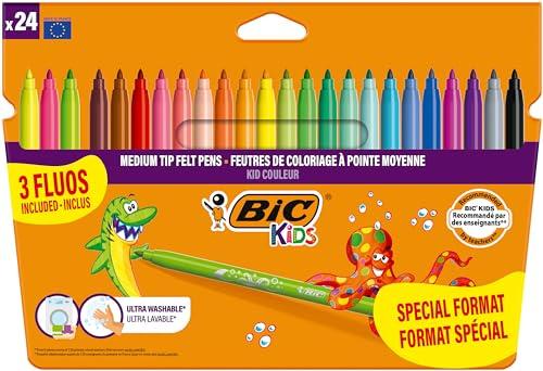 48% DESCUENTO BIC Kids Kid Couleur Rotuladores Punta Media, 24 Count (Pack of 1), Pack especial, Colores Surtidos