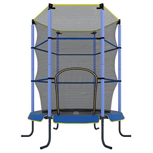 Ultrasport Cama elástica interior Jumper 140 cm para niños, cama elástica ocio y fitness para niños a partir 3 años, para uso en interior, extremadamente segura con red y borde con revestimiento, azul