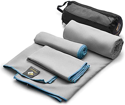 OlimpiaFit Juego de 3 Toallas de Microfibra de Secado rápido, Color Gris, para Viajes, mochileros, Yoga, natación, Deportes, Fitness, Ejercicio, Gimnasio, Cuerpo, Cara, Sudor