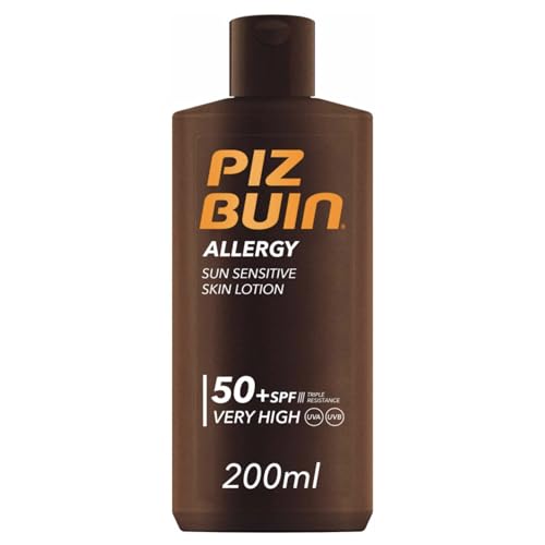 64% DESCUENTO PIZ BUIN Allergy Sun Sensitive Skin Lotion FPS 50 (200 ml), protector solar corporal con FP50, protección solar muy alta para pieles sensibles, loción corporal con filtros UVA/UVB