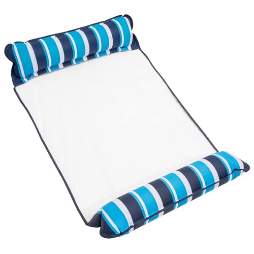 DESCUENTAZO 51% DESCUENTO Aqua Hamaca Monterey Original 4 en 1 XL para alberca y Hamaca, Multiusos, flotadores inflables para Adultos, Material de PVC Grueso y Antiadherente Patentado, Rayas Azul Marino/Blanco