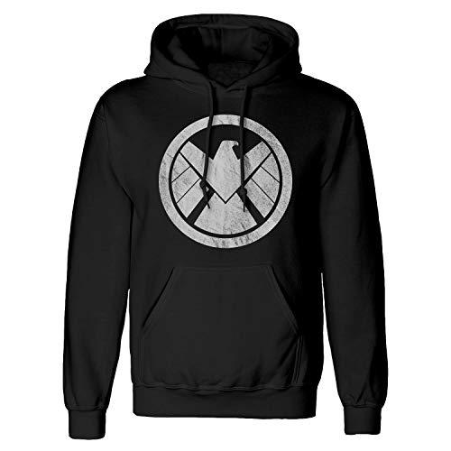 Popgear Marvel Avengers Assemble Shield Logo Men’s Pullover Hoodie Black Sudaderas con Capucha Modernas, Negro, XL para Hombre