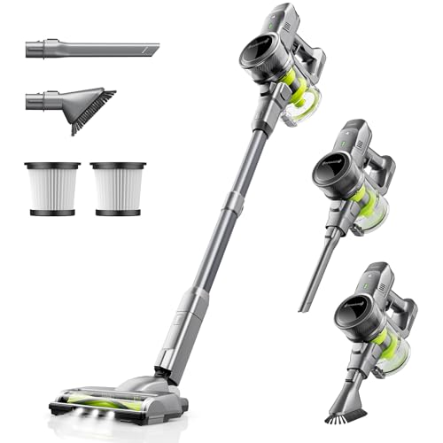 kalado Aspiradora sin Cable, Aspiradora Escoba Sin Cable 26 KPa, 40 Minutos de Duración, 250W Aspiradora Inalámbrica en Pantalla Táctil y Cepillo LED Batería extraíble para Suelo Pelos de Animale